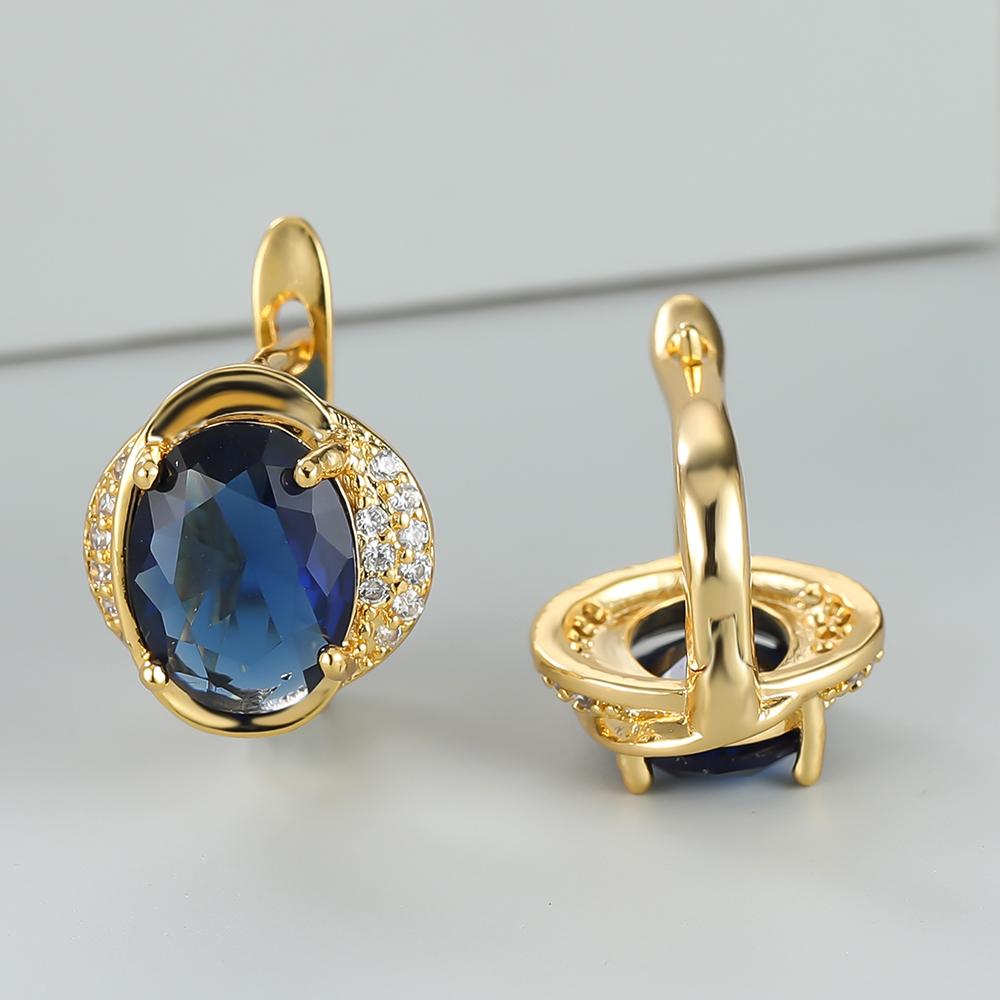 Einfache geometrische, ovale, dunkelblaue Zirkonia-Clip-Ohrringe in Goldfarbe für Frauen, süßer Mädchenschmuck, täglicher Ohrring-Zubehör