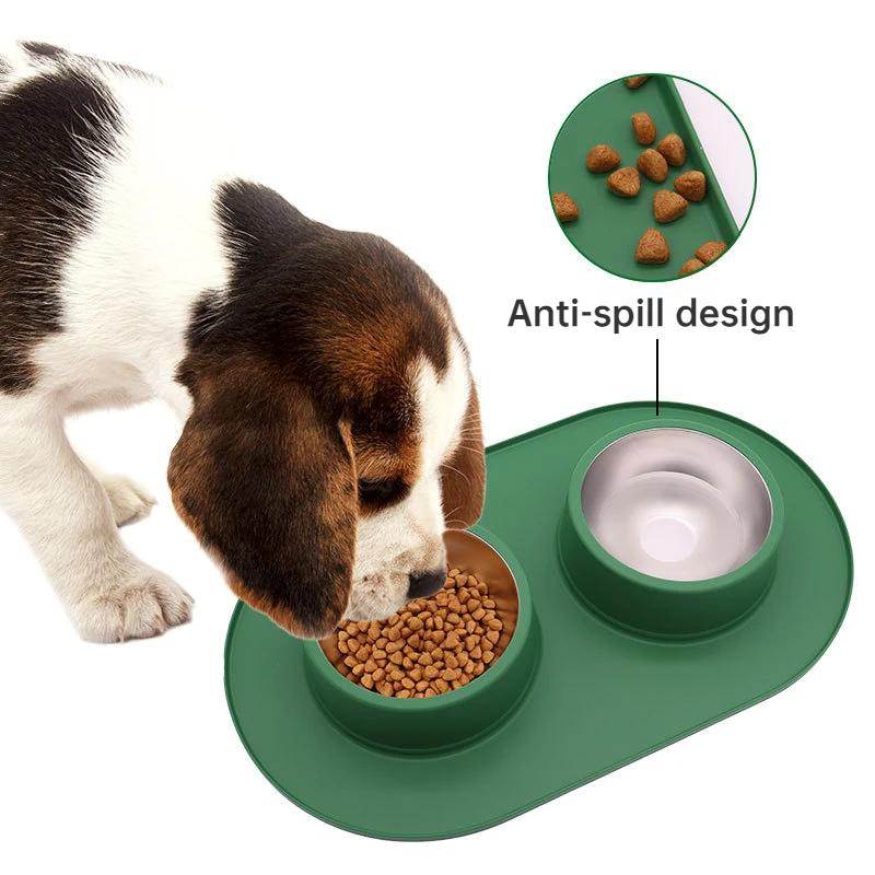 Stainless Steel Double Pet Bowl Set Dog Cat Food Water Feeding Dish Leak Proof Anti Overturning