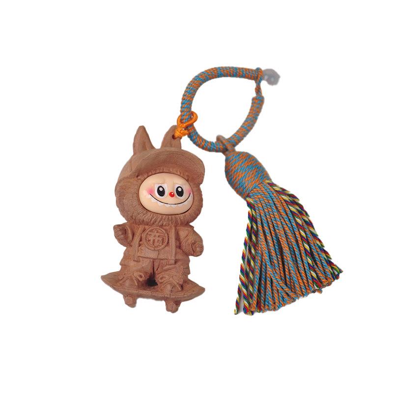 Goldenes Sandelholz Labubu Puppe: Niedlicher Handy-Anhänger, Regenbogen-Spielzeugfigur, Heilendes System Geburtstagsgeschenk für Kinder