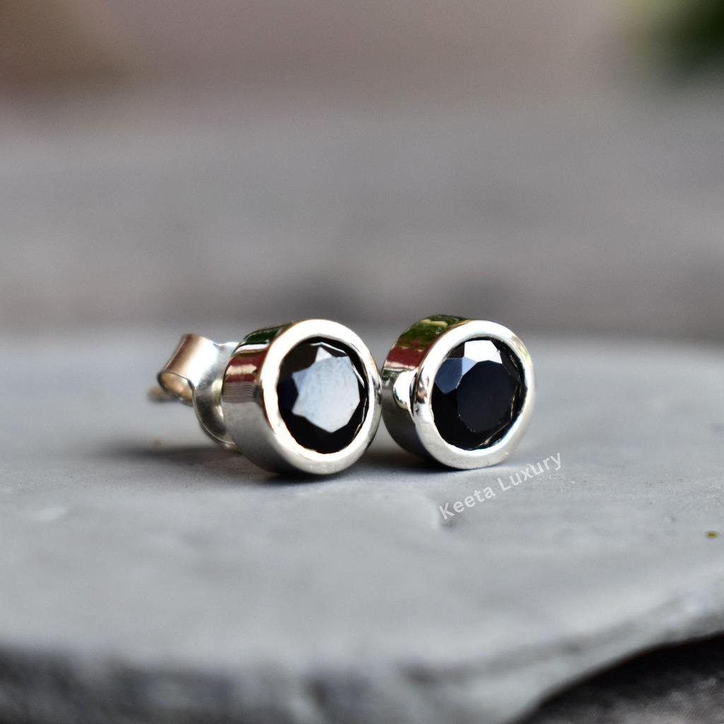 Natural Black onyx studs Black diamond earrings Sterling silver studs Handmade studs Healing gemstone studs Gift for her Gift for mom
