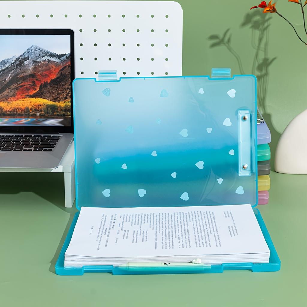 2-in-1 A4 File Box Folder, Large Capacity Plastic PP Document Holder with Pen Slot,Office Storage Organizer for Papers and Exams