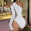 European and American Women's Crop Exposed Spicy Girl Slim Fit Long Sleeved Off Shoulder Solid Color Top