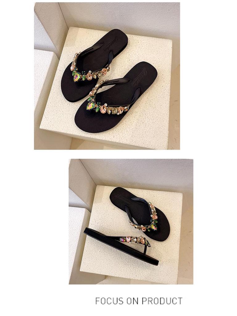 Summer Peach Heart Rhinestone Flip Flops - Women's Casual Beach Flats