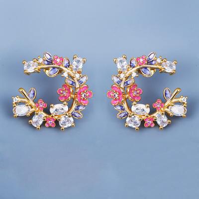 Exquisite Multicolor Flower Hoop Earrings for Women Jewelry Inlaid Zircon Butterfly Women's Clavicle Chain Handmade Enamel Jewelry