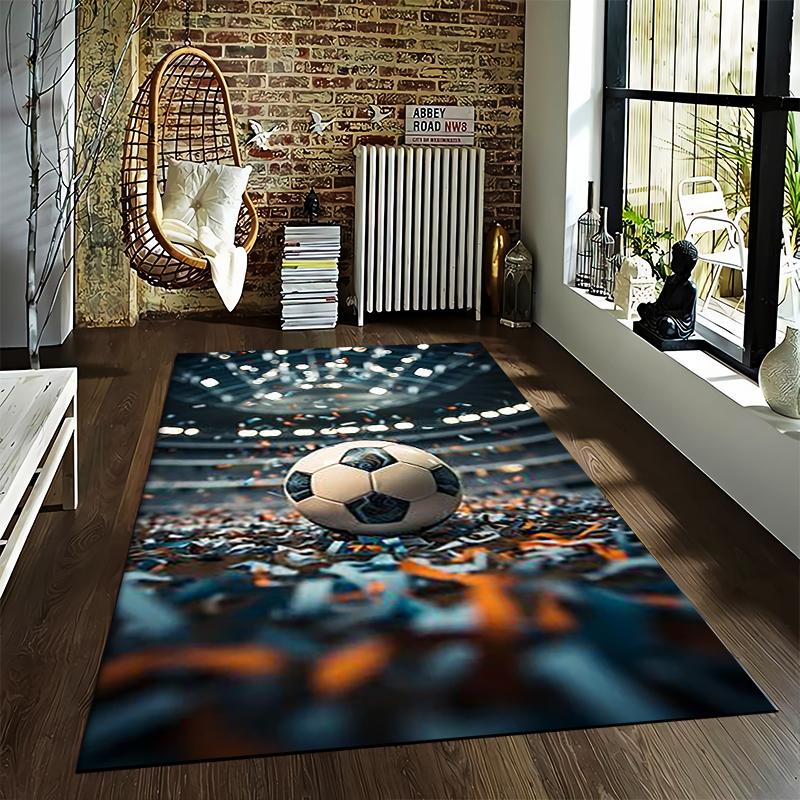 Soccer Ball Carpet with Stadium Scene Design for Bedroom Decor Suitable for Use As an Anti-slip for Living Room Bedroom Sofas