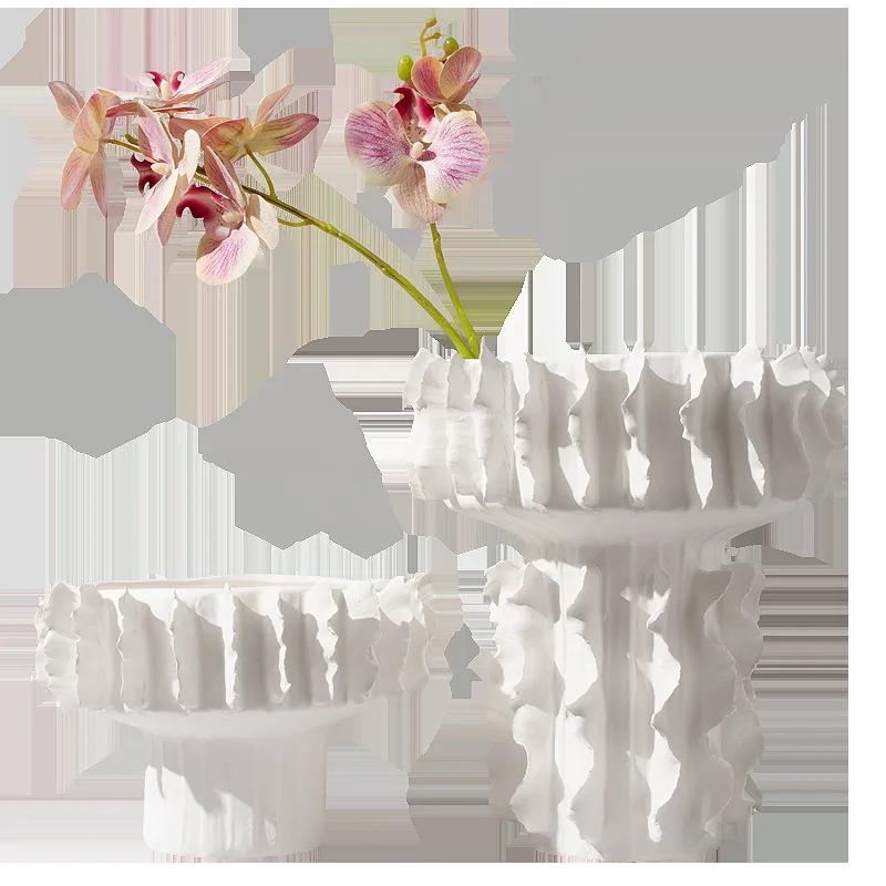 Thread Pattern Ceramic Vase Desk Decoration Flower Arrangement Flower Pots Modern Home Decor White Frosted Porcelain Floral Vase