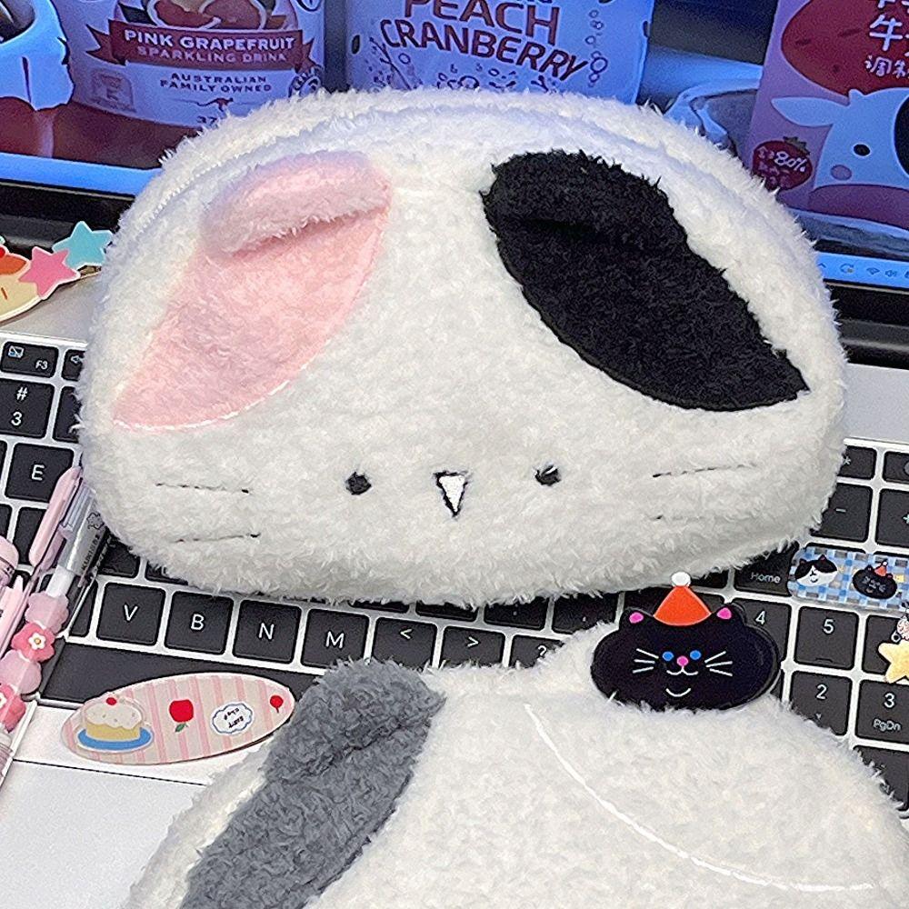Large Capacity Cat Pencil Pouch Dirt-proof Cartoon Plush Pen Bag  Teens Girls Boys