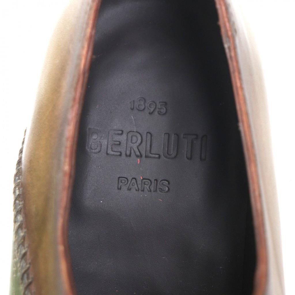 Pristine BERLUTI Leather Shoes Lapierre Prisse Khaki Leather Mens 6.5 Used