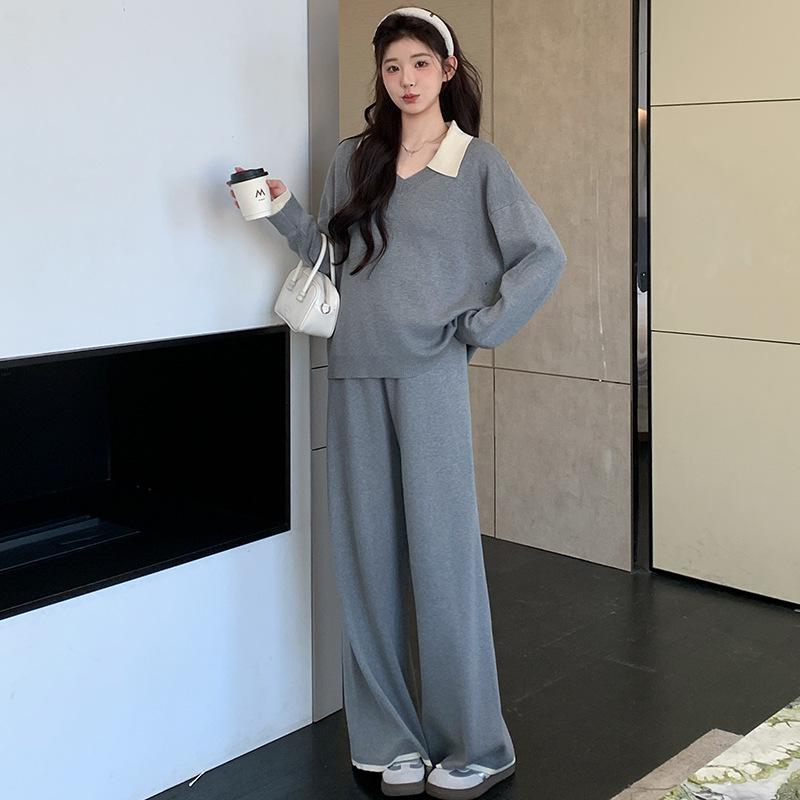 2026 Spring Knit Color Block Polo Collar Relaxed Set M