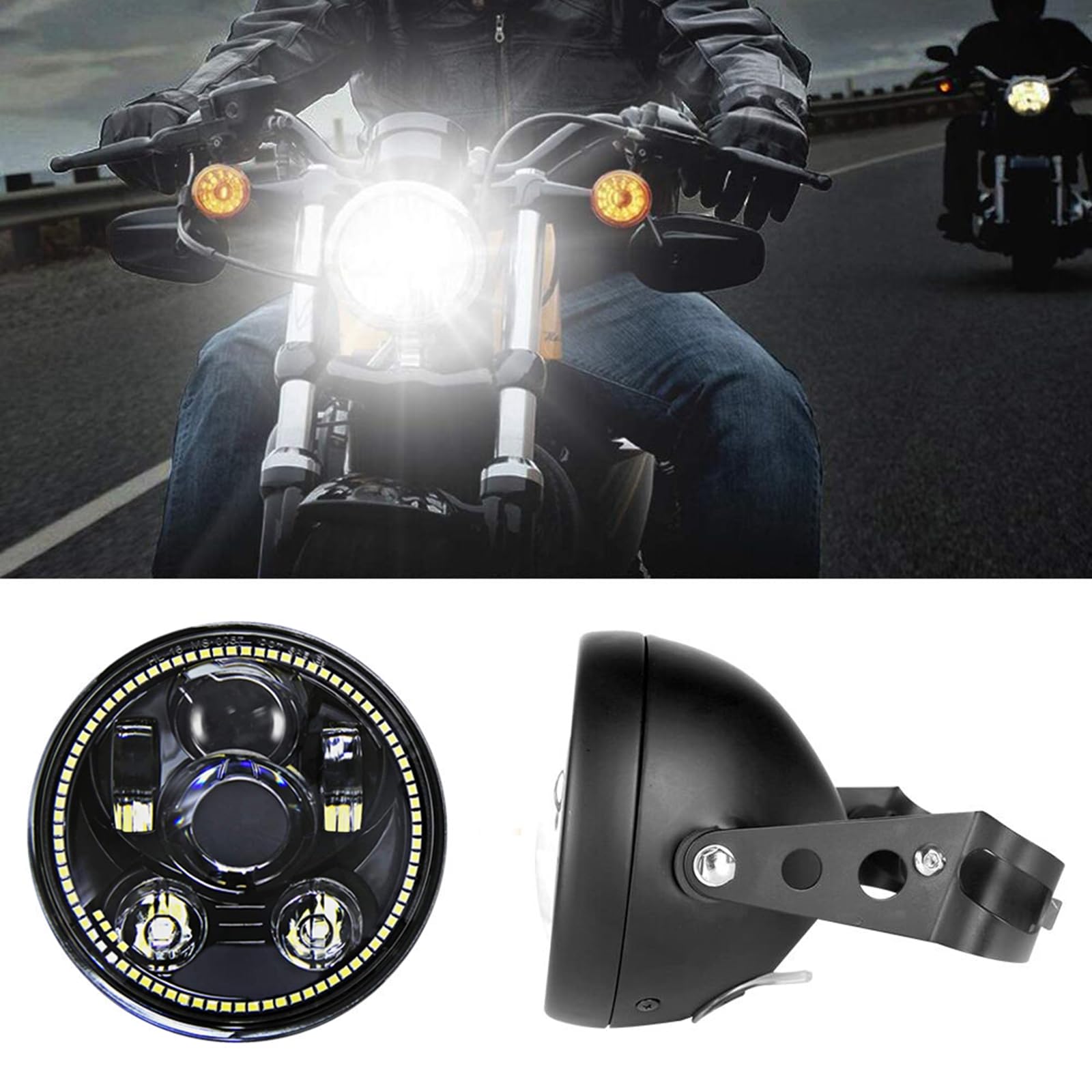 

NORTHYUN LED Headlight with Motorcycle Switch with 3 Lighting High IP67 Waterproof Compatible with Rebel Yamaha XSR Triumph Drag Star 5.75-inch Shell,