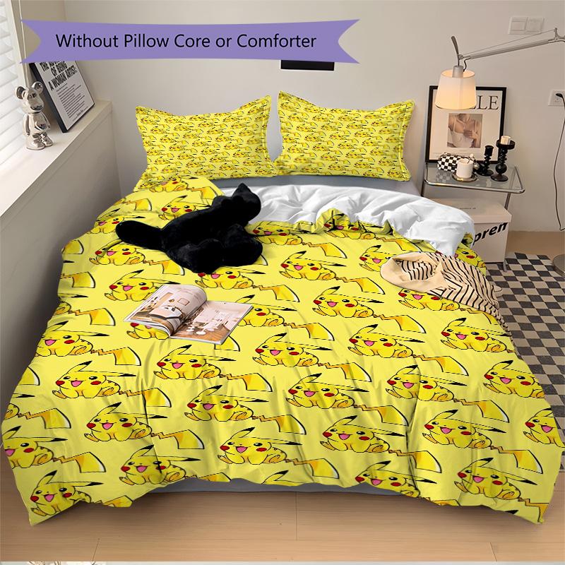 Pikachu Wallpaper Print 3Pcs Bedding Setduvet Cover With 2 Bedropillowcase Home Birthday Gift