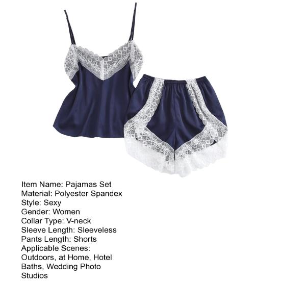 Lace Trim Pajama Set for Women 2 Piece V Neck Sleeveless Cami Tank Top And Shorts Pjs Set Summer Sexy Lounge Sleepwear