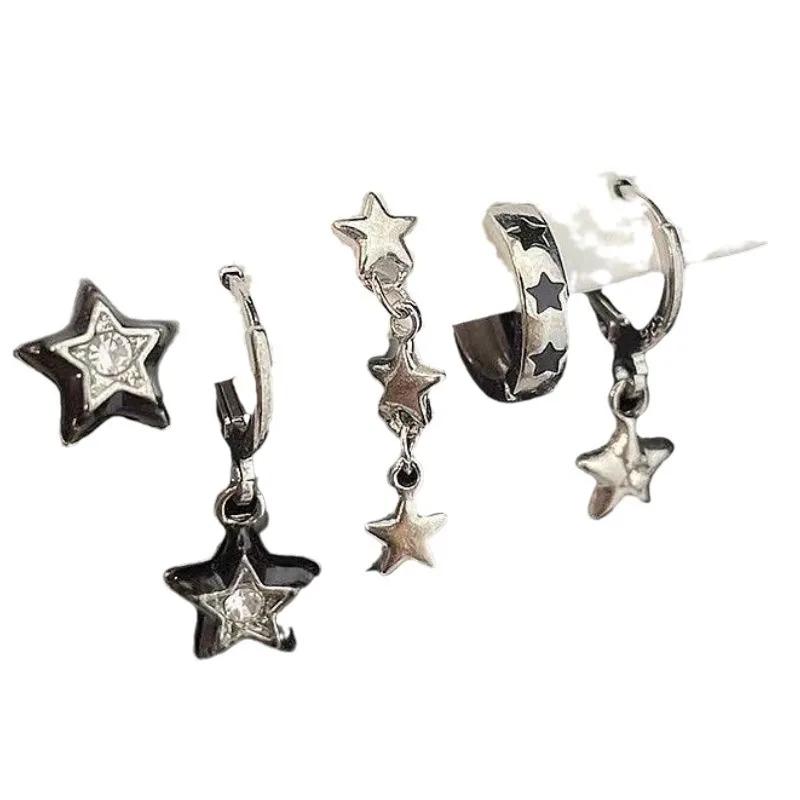6pcs Set Earring Silver Color Star Dangle Earrings Vintage Metal Geometric Drop Earring for Women Fashion Trendy Y2K Jewelry