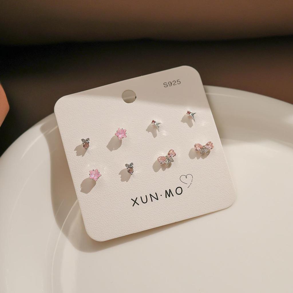 Brincos elegantes de prata com zircônia rosa para mulheres - Luxo leve, estilo coreano moderno, perfeito para estudantes