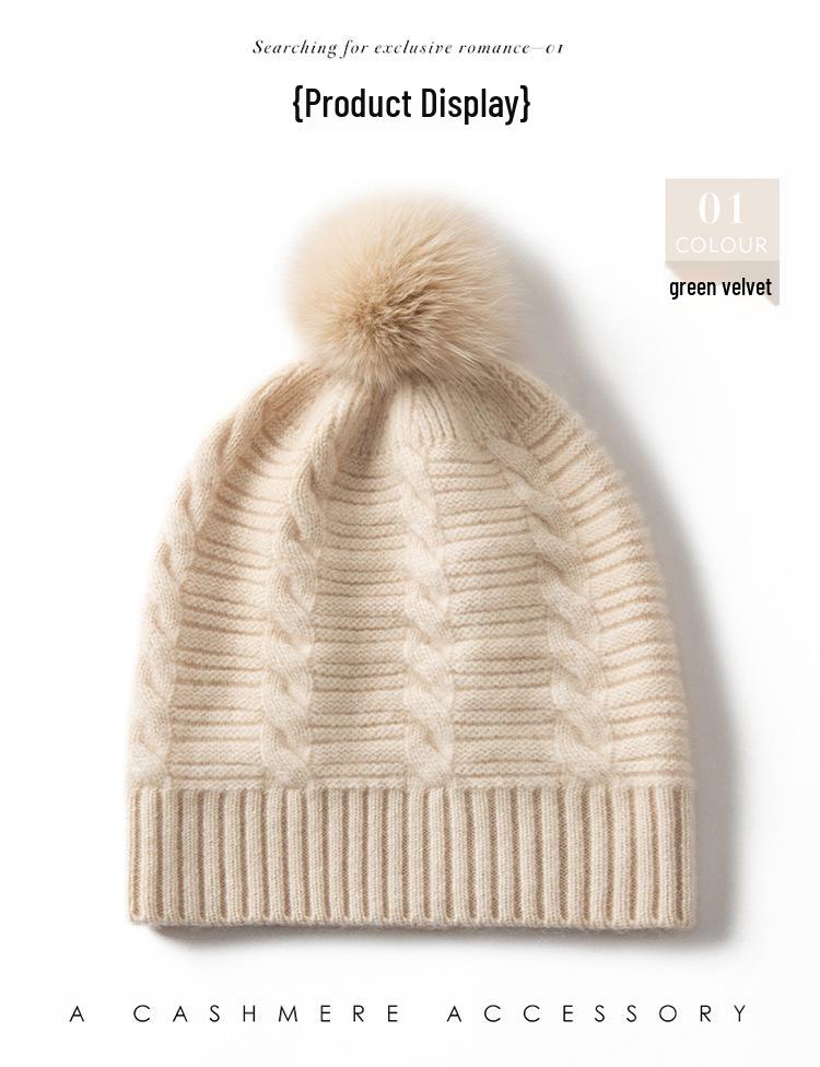 Damen Kaschmir Bommelmütze - Warm, Ohrenschützend Gestrickt für Herbst & Winter