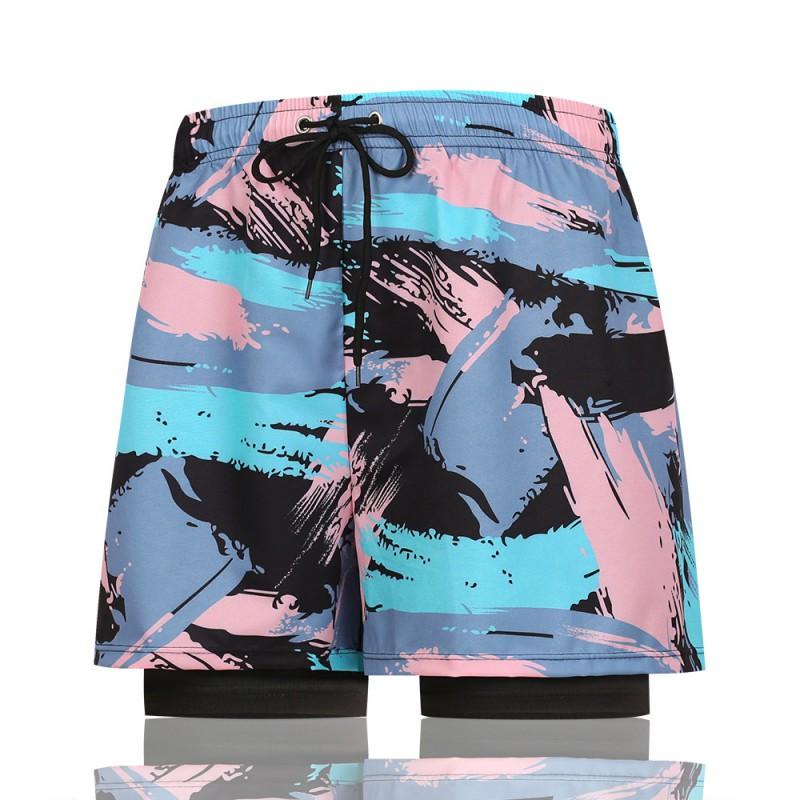 Mens Double-Layer Swim Trunks Quick-Dry Board Shorts Swimming Beach Pool Surfing Water Sports