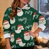 Women's Fashionable Casual Long-Sleeved Christmas Print Fleece-Lined Thick Hooded Sweatshirt