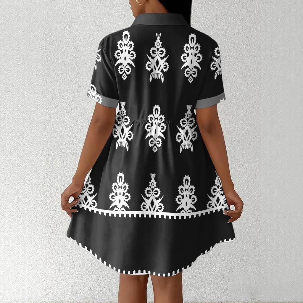 Women's Casual Loose Fit Shirt Dress Button Front Short Sleeve Collared Dress A-Line Hem Summer Dress