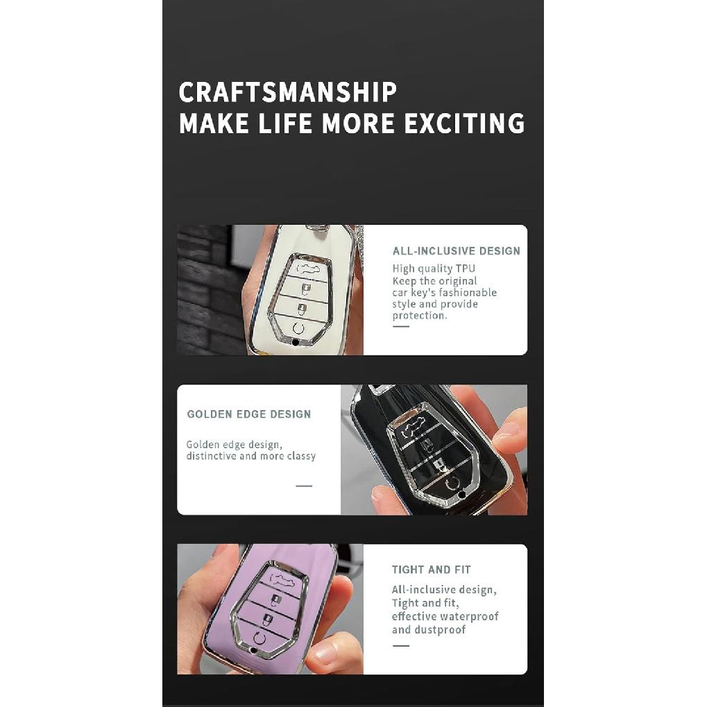 

HIBEYO Сумісний з Isuzu New MU-X X Series DMAX D-Max X-Terrain Пікап 2020 2021 2022 2023 2024 Чохол для ключа автомобіля 4 кнопки ТПУ Автоаксесуари срібні білого кольору