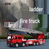 MENGDUN 1:50 Red Alloy Extendable Ladder Fire Truck Model