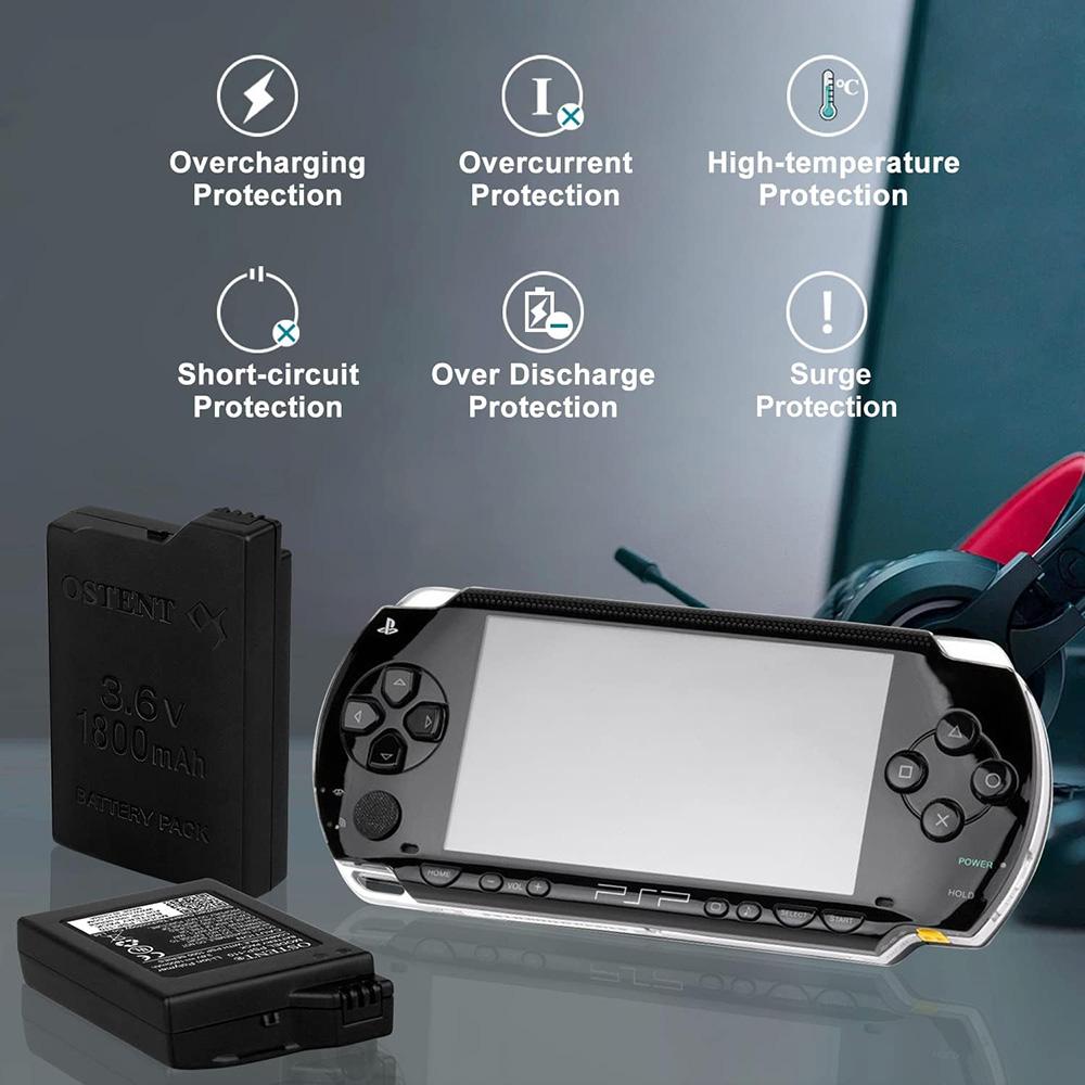 OSTENT Paquete de Batería Recargable de Capacidad Real 1800mAh para Consola de Juegos Sony PSP 1000 1001 1002 1003 1004 Reemplazo de Batería