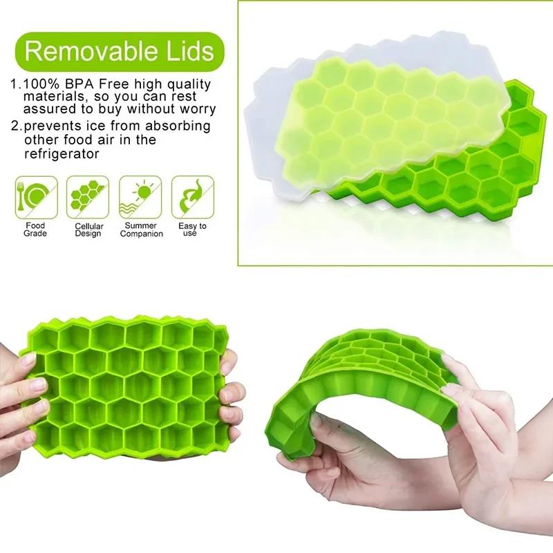 37 Cavity Silicone Ice Cube Mold with Lids Large-capacity Ice Trays Food Grade Ice Maker BPA Free Reusable Kitchen Gadgets