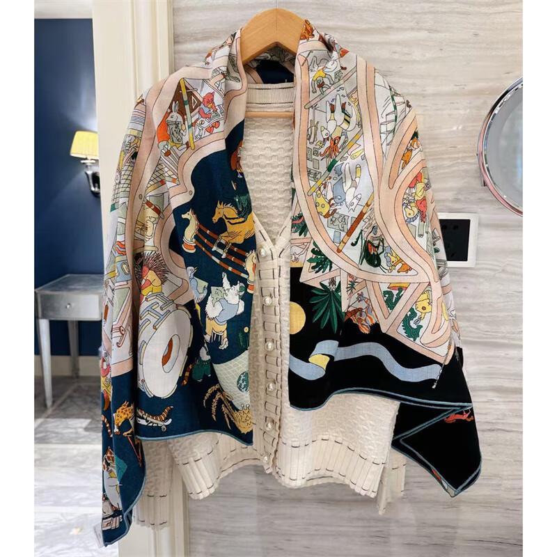 NINA SOLOR Equestrian Academy Premium Wool Blend Large Square Scarf