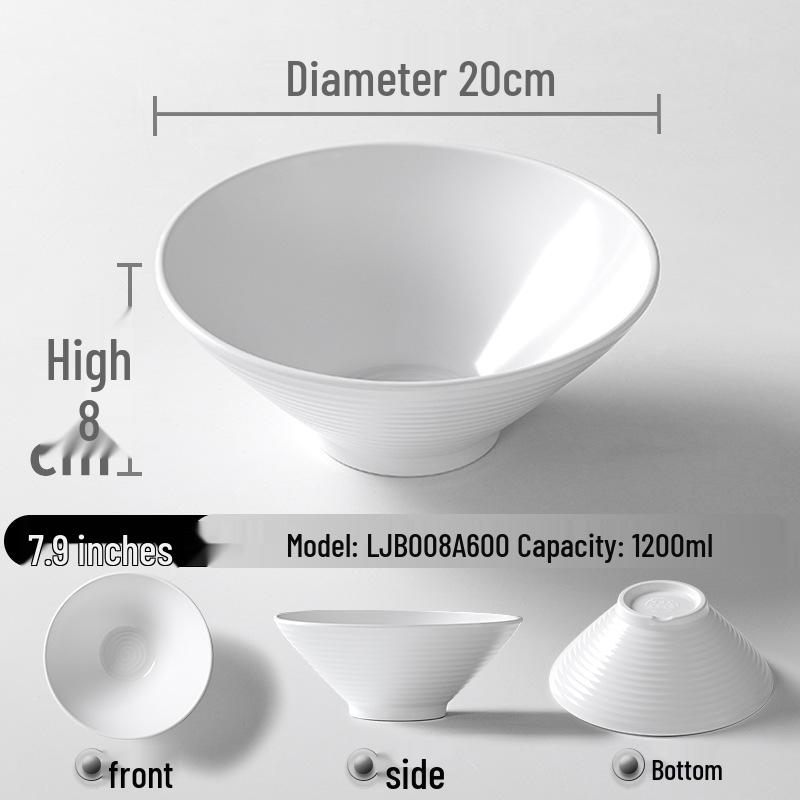 A5 White Melamine Noodle Bowl for Commercial Use – Porcelain-Style Spicy Hot Pot and Wonton Bowl
