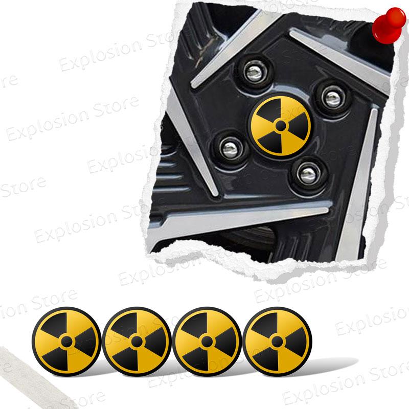 4 ks 56mm Logo Varování před Jaderným Zářením Krytka Středu Kolečka Pneumatiky Automobilu Znak Samolepka Odznak Doplňky