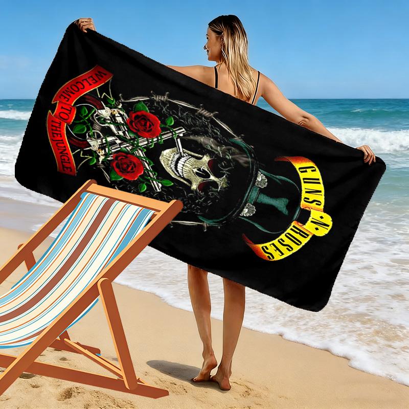 Guns&Roses Print Beach Towel, Large Soft Quick Dry Towel for Beach Camping Swimming