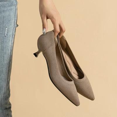 Scarpe da Donna con Tacco Basso Stiletto Punta a Punta Scarpe Tinta Unita Moda Elegante Slip On Scarpe da Donna Zapatillas Mujer 2024