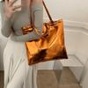 Women Glossy Tote Bag High Capacity PU Leather Fashion Lightweight Handbag for Travel Grocery Shopping Gift