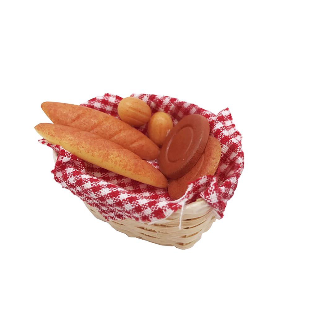 1/12 Dollhouse ature Food Bread with Basket Pretend Play Toy
