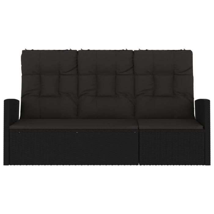 VidaXL Banc de jardin inclinable et coussins noir 173cm résine tressée 362183