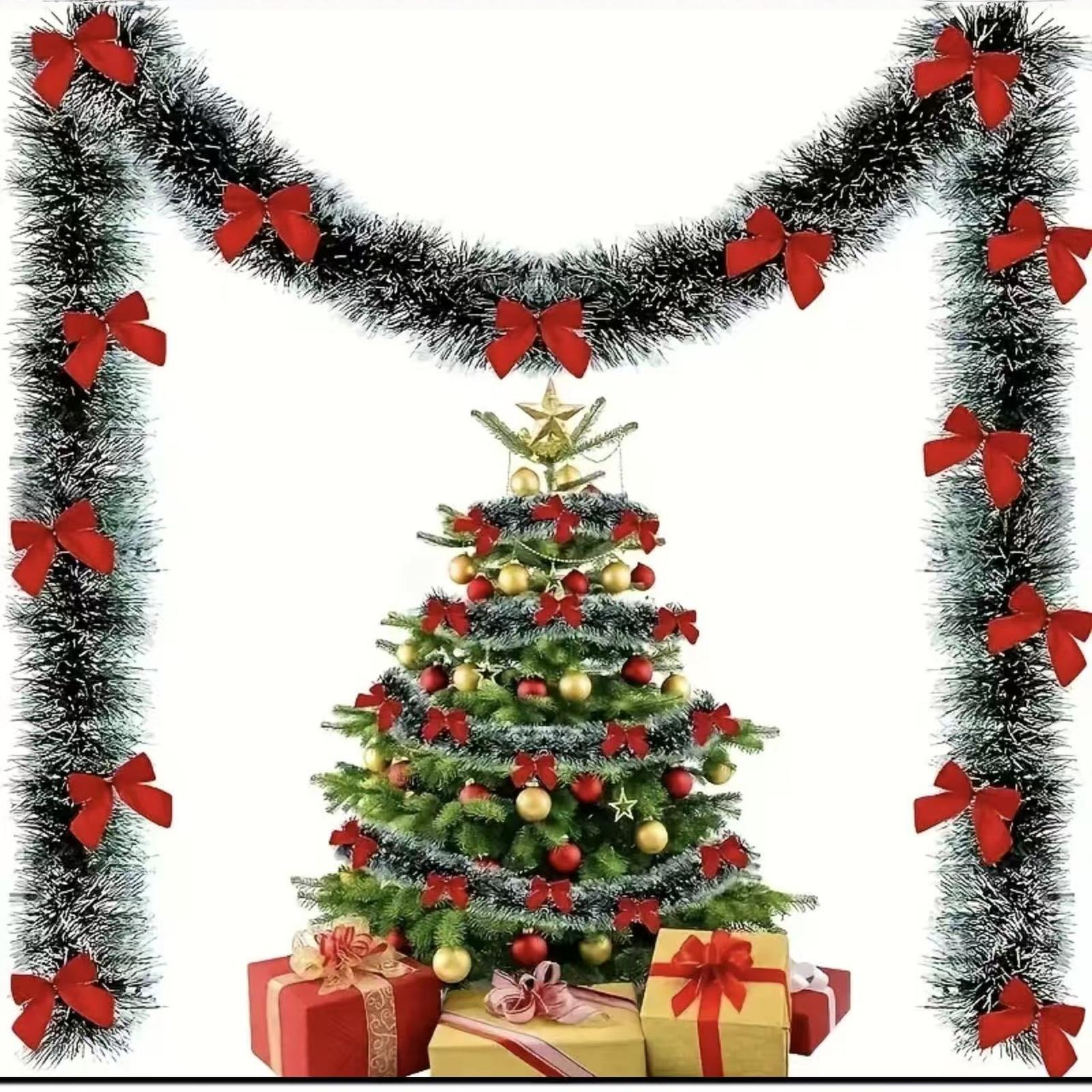 

Christmas Garland with 36 Bows Green Glitter Decorative Pull Flower one size зелений