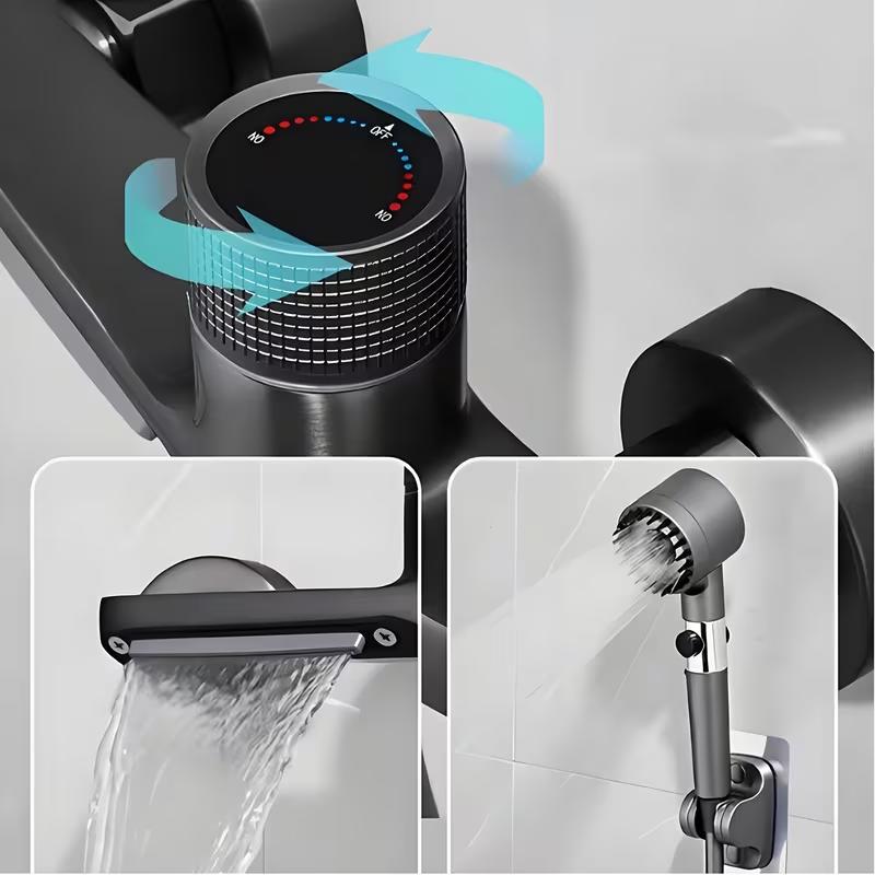 Modern Bathroom Faucet - Wall-Mounted Bathtub/Shower Mixer Tap with Hot & Cold Control, Concealed Valve, Matte Black Finish for