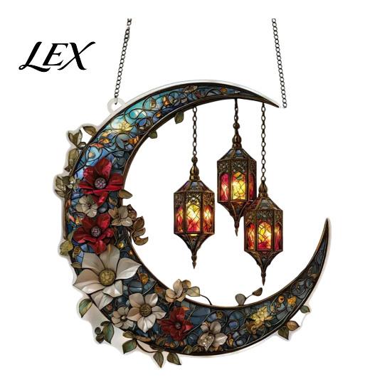 Colorful Glass Suncatcher 2D Acrylic Star Moon Lantern Suncatcher, Crescent Window Hanging Ornament Exquisite Craftsmanship for Home, Patio,