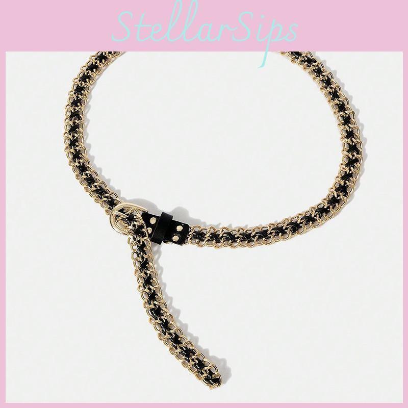 Elegant Women Waist Chain Fashion Accessory With Chain Link And Weaving Metal