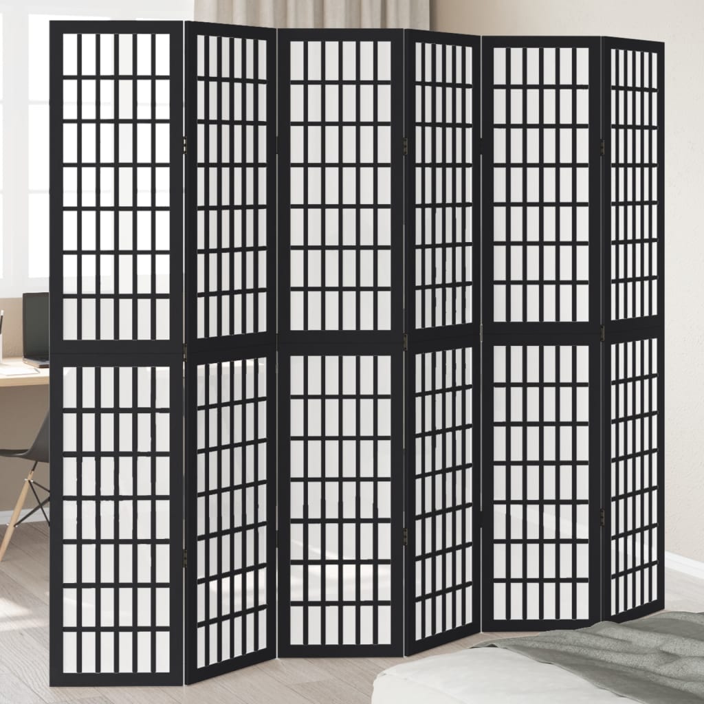 Vidaxl Room Divider, 6-Panel, Black, Solid Paulownia Wood
