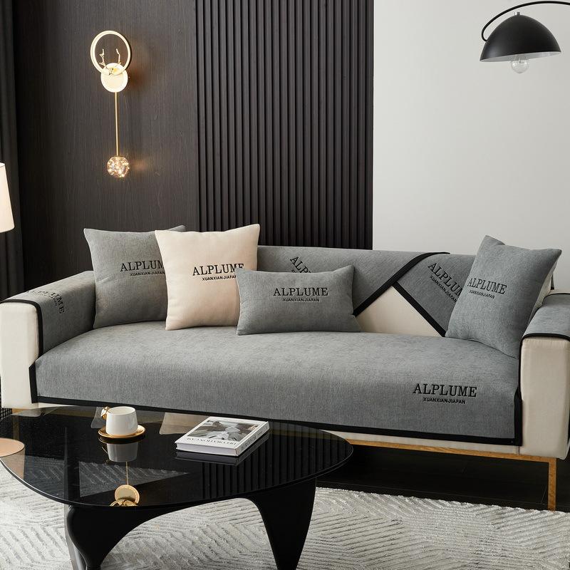 Four Seasons Universal Sofa Cushion Seat Cover Chenille Embroidery Letters Modern Simple Non-Slip Dustproof Sofa Cover Towel