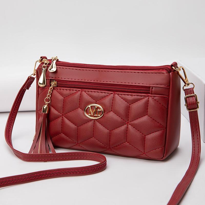 

New Fashion PU Leather Crossbody Bags Zipper Shoulder Bag for Women Large Capacity Embroidery Thread Small Purse and Handbags червоний