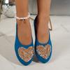 Fashion Love Rhinestone Shallow Mouth Women Flats 2025 Spring Autumn Casual Shallow Mouth Single Shoes Suede Soft Bottom Round Toe Flats