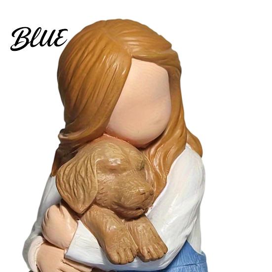 Cream Style Interior Decor Faceless Girl Hugging Puppy Figurine Miniature Resin Statue Cute Desktop Sculpture Ornament Artistic Ornaments