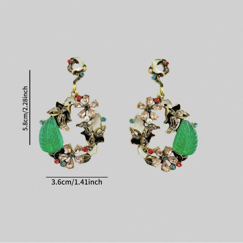 Medieval Popular Style Colorful Inlaid Enamel Flower Wreath Retro Earrings