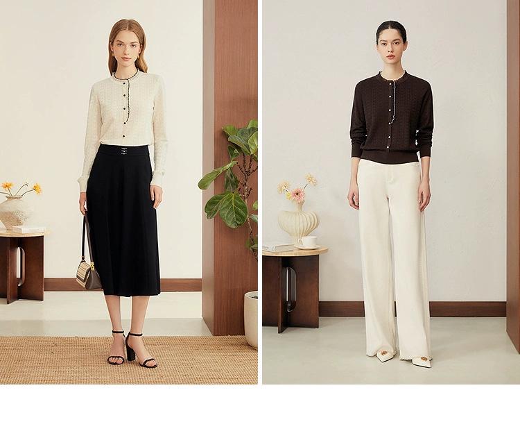 2025 Autumn High-End Ladies Knit Sweater with Ruffle Trim Long Sleeves