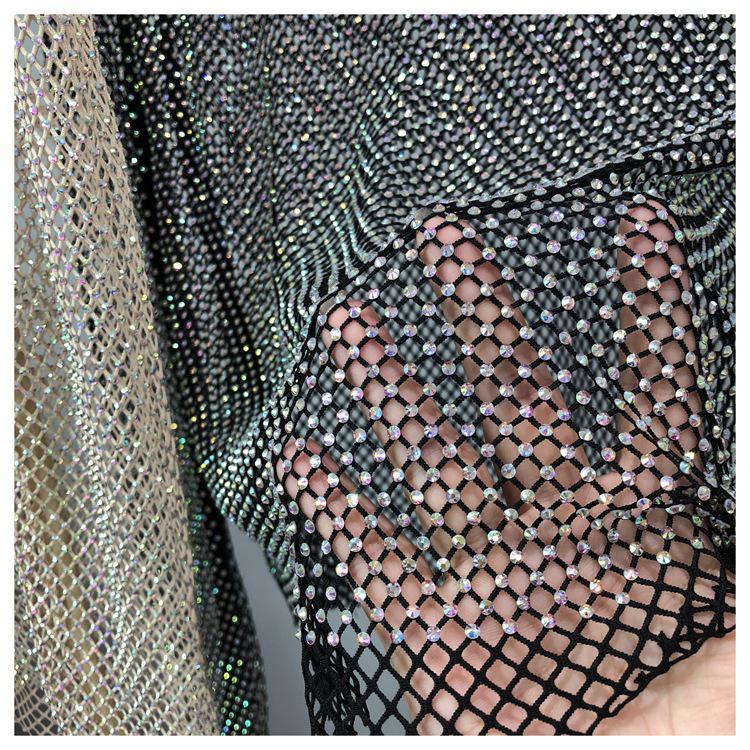 European & American Autumn/Winter Mesh Diamond High Collar Sexy Top - Versatile Fairy-Inspired Perspective Bottoming Shirt for Women