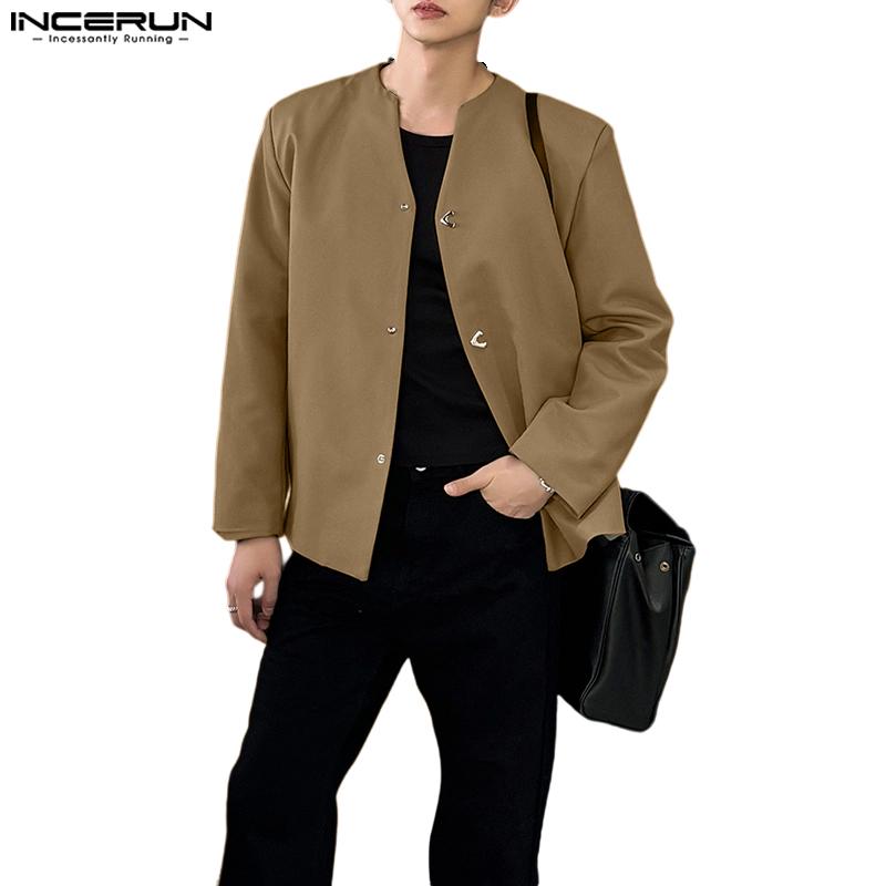 INCERUN Oversized Men Casual Long Sleeve Buttons Up Blazer Tops