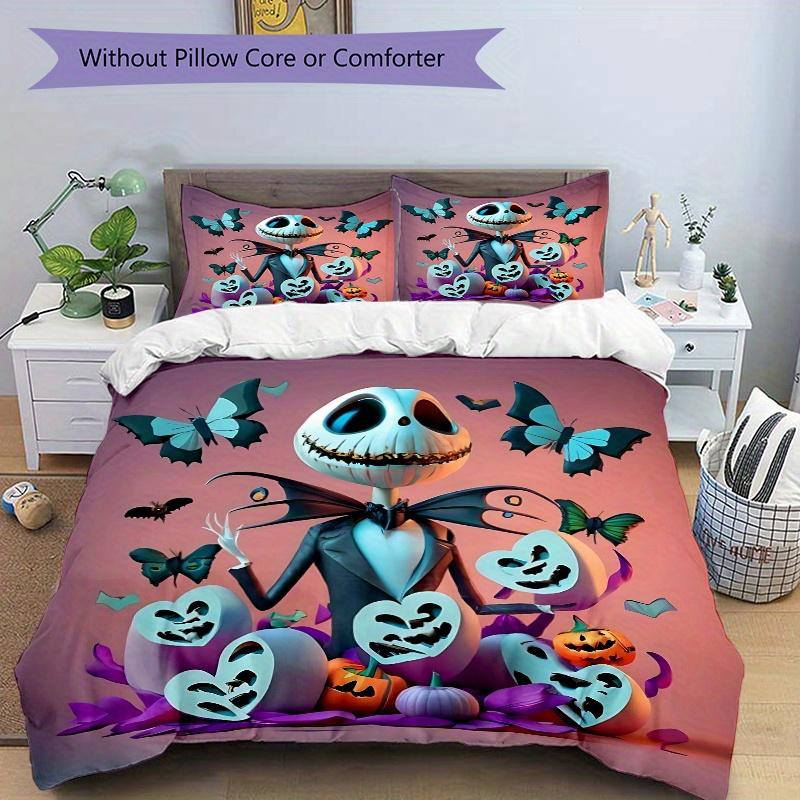 3pcs Butterfly Pumpkin Jack Halloween Theme Bedding Set - Includes 1 Quilt Cover and 2 Pillowcases, Comfortable Bedding with Stylish Design for B