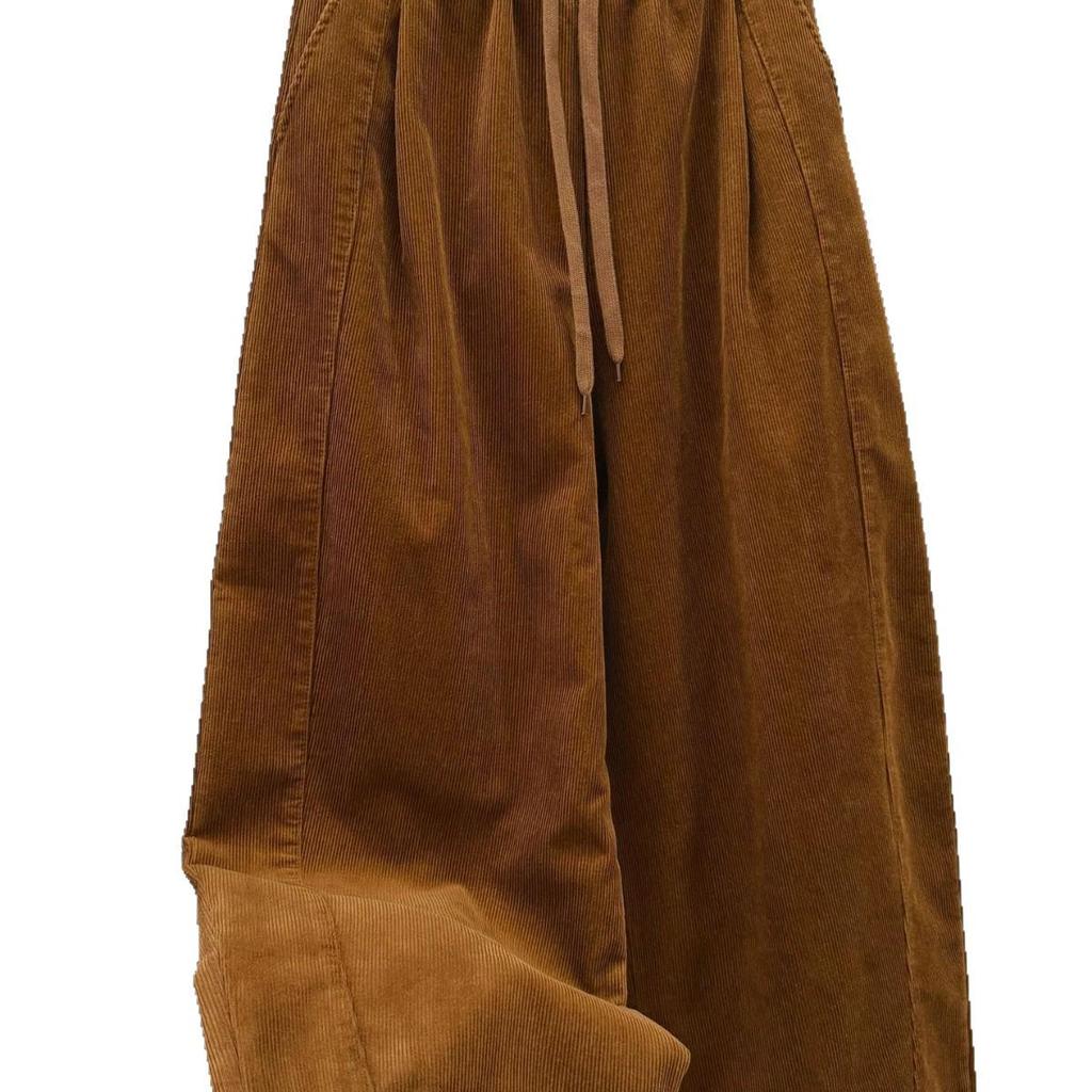 Women's Wide-Leg Corduroy Pants - Elastic Waist, Velvet-Lined, Casual Straight Cut for Autumn/Winter.