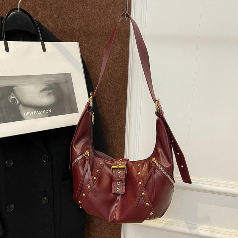 

Yogodlns Сумки на плечо из искусственной кожи Ретро Американский стиль Заклепки Пряжка Сумка кроссбоди Модный дизайн Корейский стиль Локомотивный стиль Подмышечная 39x10x30cm красный